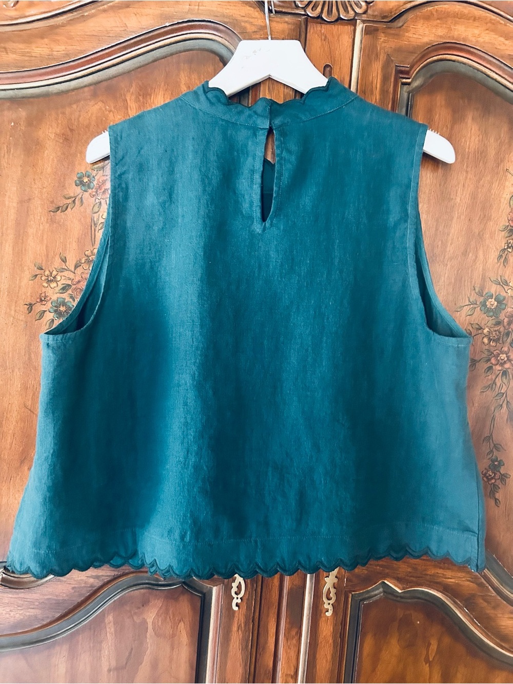 New~ Coastline Teal Blue Scalloped Linen Top size XL ~by Garnet Hill - Picture 7 of 14